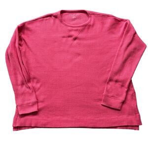 American Eagle Women's Long Sleeve Waffle Knit Top Bright Pink Oversized Small